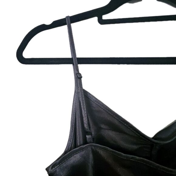 Bebe Gray Slip Dress Size Small Made In USA  Slinky Silky Sexy Y2k Lettuce Trim - Picture 3 of 7